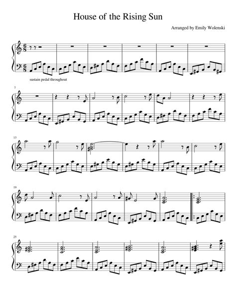 rising sun piano sheet music